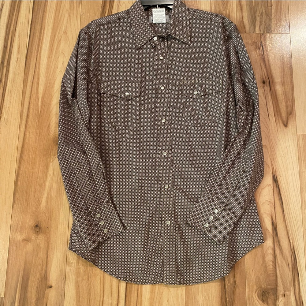 Wrangler Rancher Men's Brown “X” Print Button-Down Shirt—M